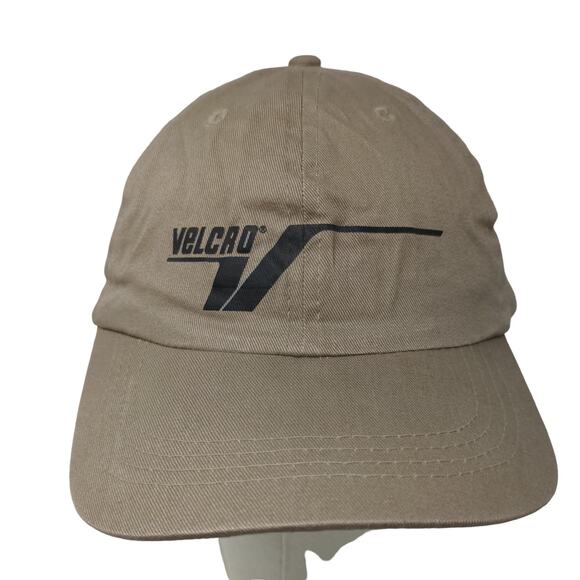 Velcro Brand Men's Slideback Hat Tan 100% Cotton Adjustable Graphic Logo - Picture 1 of 7